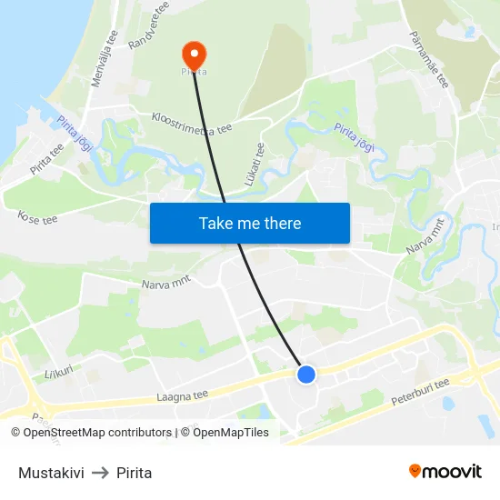Mustakivi to Pirita map