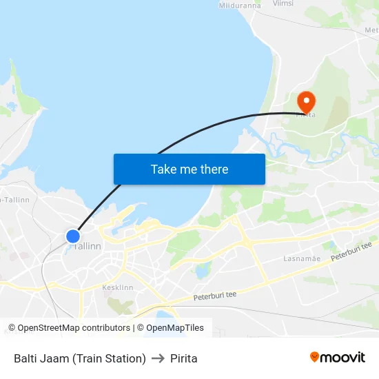 Balti Jaam (Train Station) to Pirita map