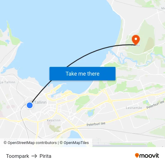 Toompark to Pirita map