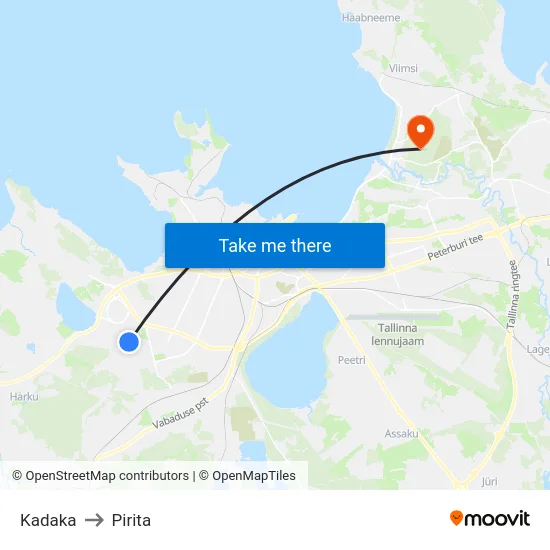 Kadaka to Pirita map