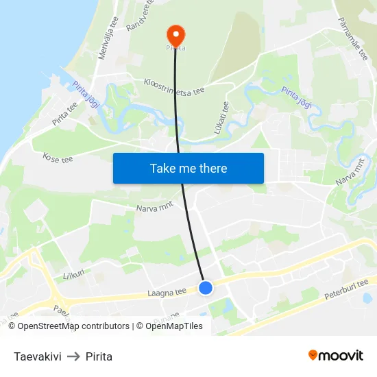 Taevakivi to Pirita map