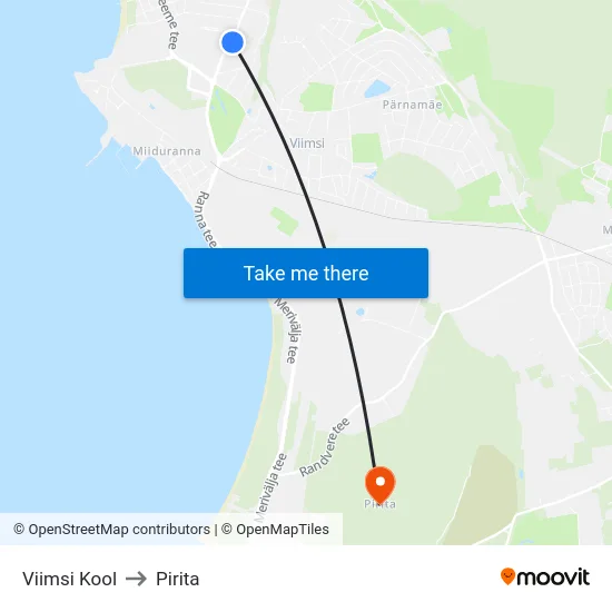 Viimsi Kool to Pirita map