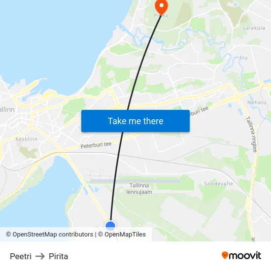 Peetri to Pirita map