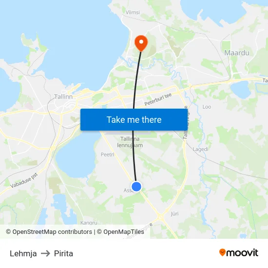 Lehmja to Pirita map