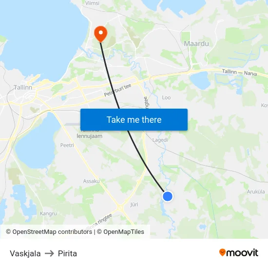 Vaskjala to Pirita map