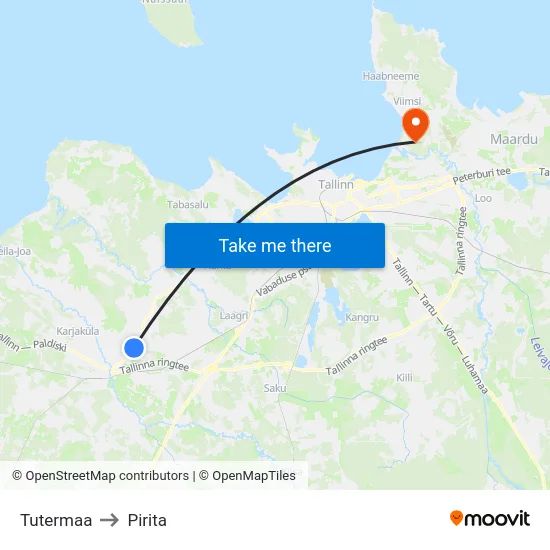 Tutermaa to Pirita map