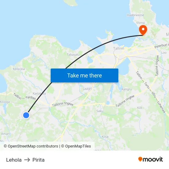 Lehola to Pirita map