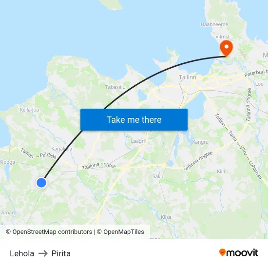 Lehola to Pirita map