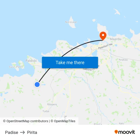 Padise to Pirita map