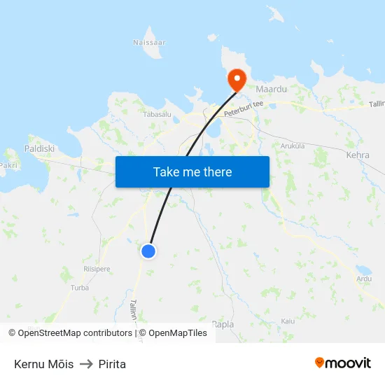 Kernu Mõis to Pirita map