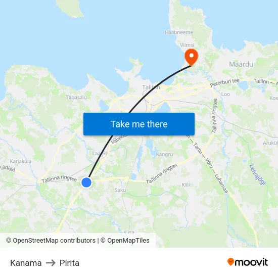 Kanama to Pirita map