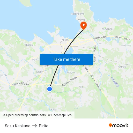 Saku Keskuse to Pirita map