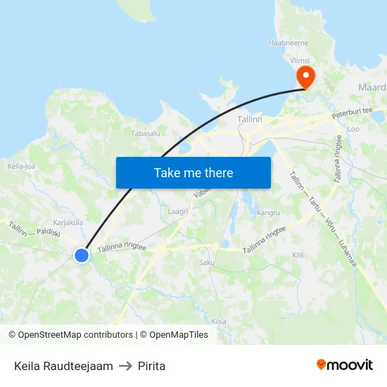 Keila Raudteejaam to Pirita map
