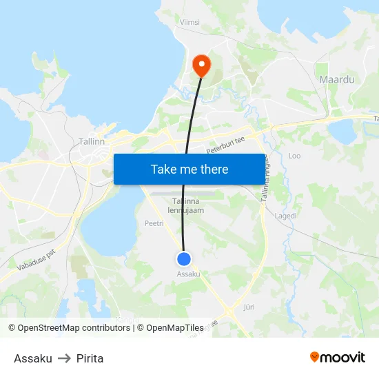 Assaku to Pirita map