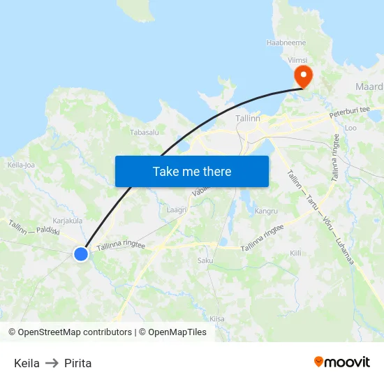 Keila to Pirita map