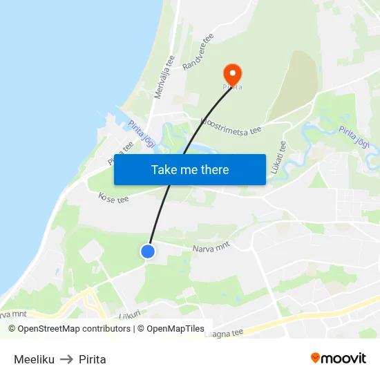 Meeliku to Pirita map