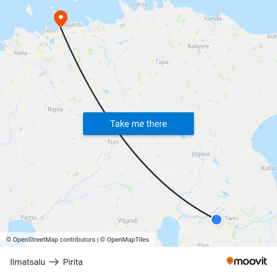 Ilmatsalu to Pirita map