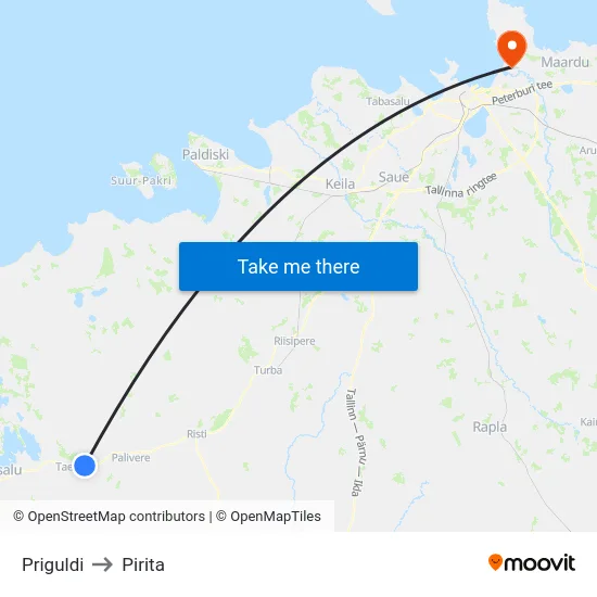 Priguldi to Pirita map