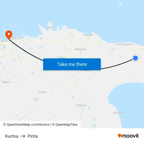 Kurtna to Pirita map