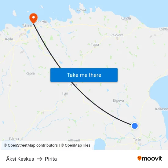 Äksi Keskus to Pirita map