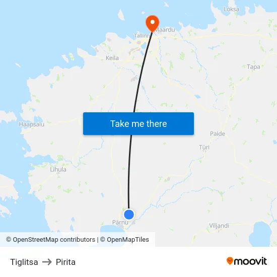 Tiglitsa to Pirita map