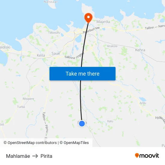 Mahlamäe to Pirita map