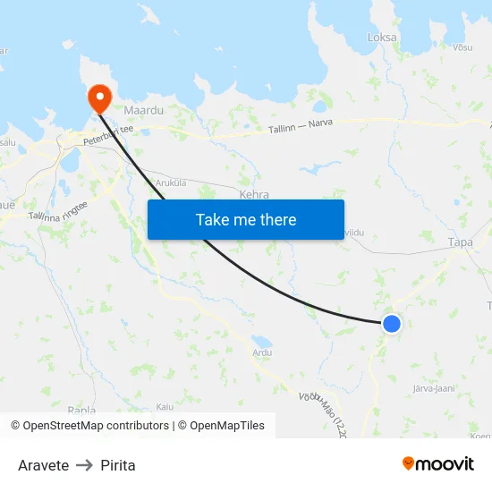 Aravete to Pirita map
