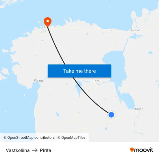 Vastseliina to Pirita map