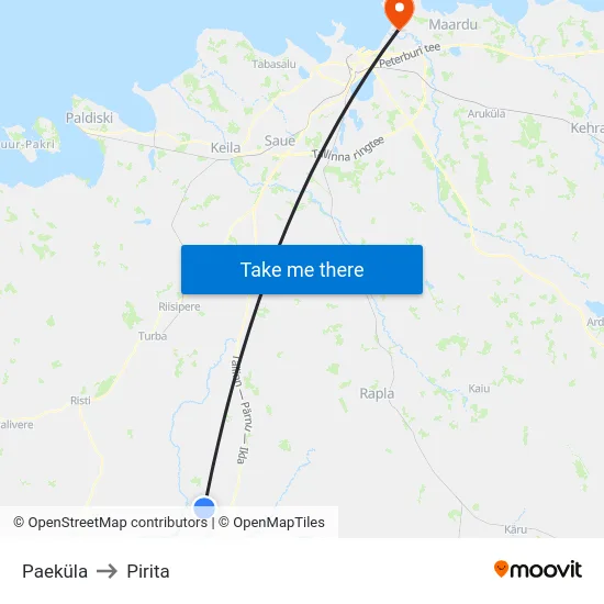 Paeküla to Pirita map