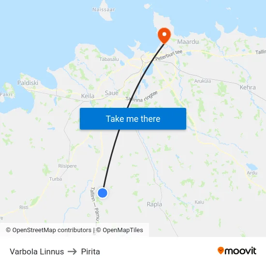 Varbola Linnus to Pirita map