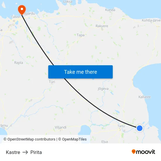 Kastre to Pirita map