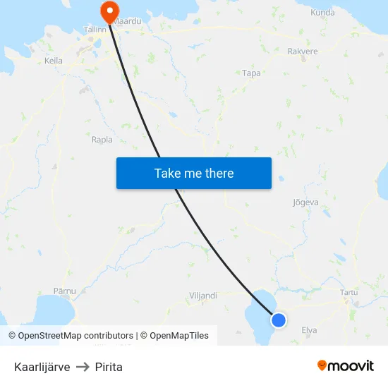 Kaarlijärve to Pirita map