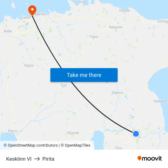 Kesklinn VI to Pirita map