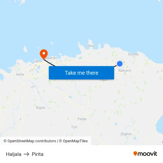 Haljala to Pirita map