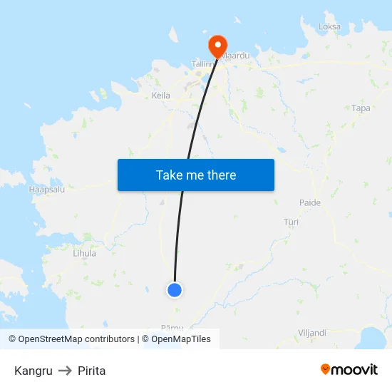Kangru to Pirita map