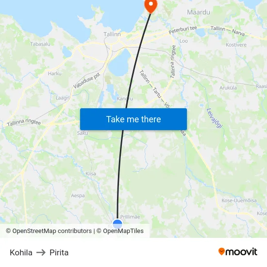 Kohila to Pirita map