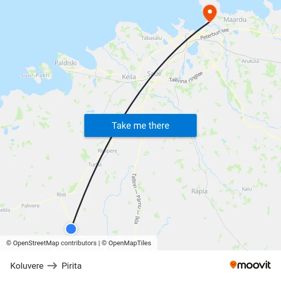 Koluvere to Pirita map