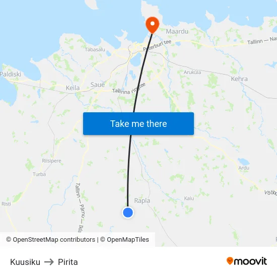 Kuusiku to Pirita map