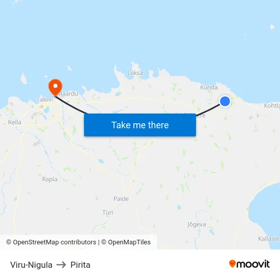 Viru-Nigula to Pirita map