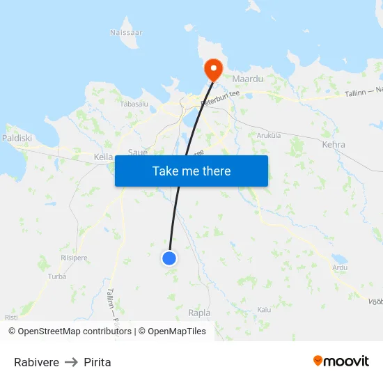 Rabivere to Pirita map