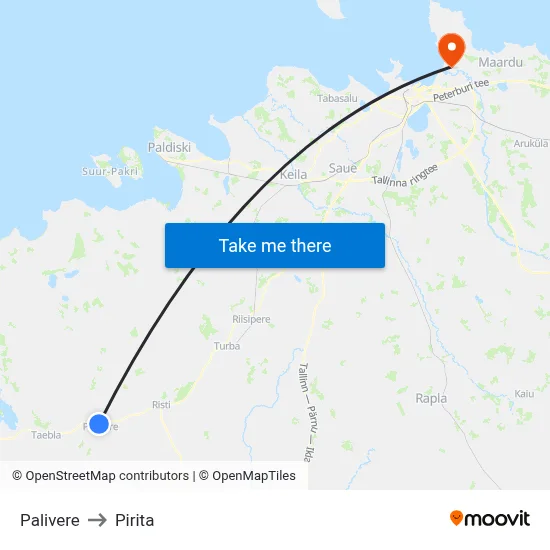 Palivere to Pirita map