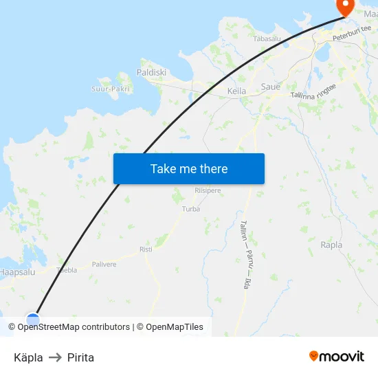 Käpla to Pirita map