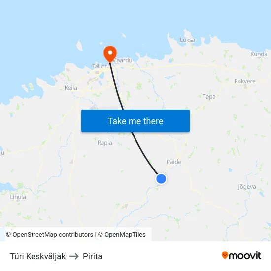 Türi Keskväljak to Pirita map
