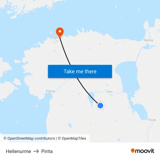 Hellenurme to Pirita map