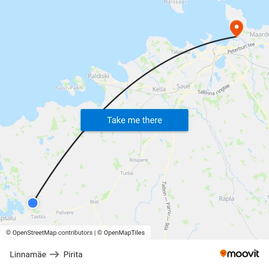 Linnamäe to Pirita map