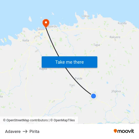 Adavere to Pirita map
