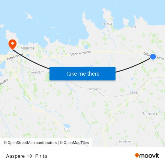 Aaspere to Pirita map