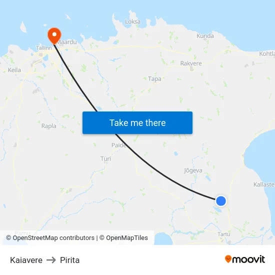 Kaiavere to Pirita map