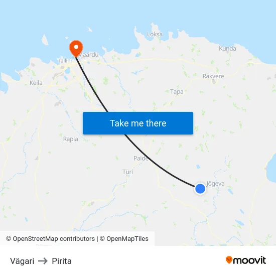 Vägari to Pirita map
