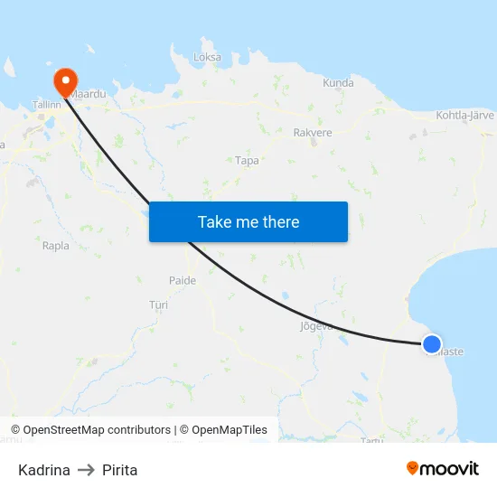 Kadrina to Pirita map